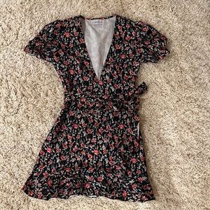 Belted floral print mini dress